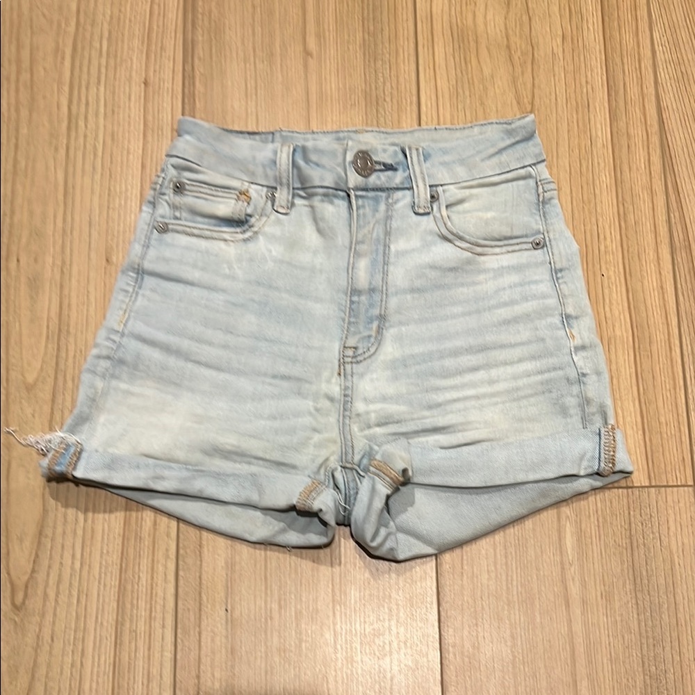 American Eagle Outfitters Blue Jean Shorts High-Waisted Cuffed